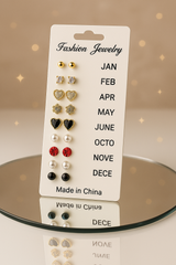 12 Pair Mixed Style Stud Earrings Set For Women – Golden Copper With Micro-Paved Cubic Zirconia – Trendy Fashion Jewelry