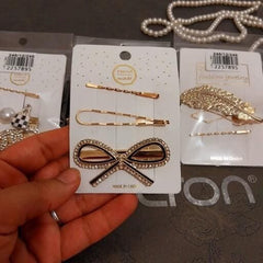 Beaded Pins And Hair Clips Set – Stylish Metal Hair Accessories Card With 3 Pcs, Random Designs For Everyday Fashion And Styling